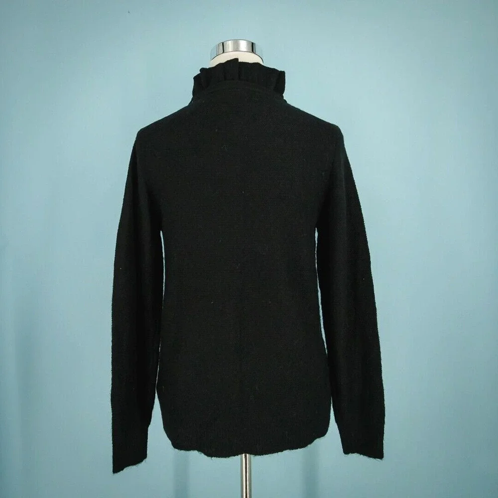 J. Crew Size Medium M Black Mock Ruffle Neck Long Sleeve Knit Pullover Sweater